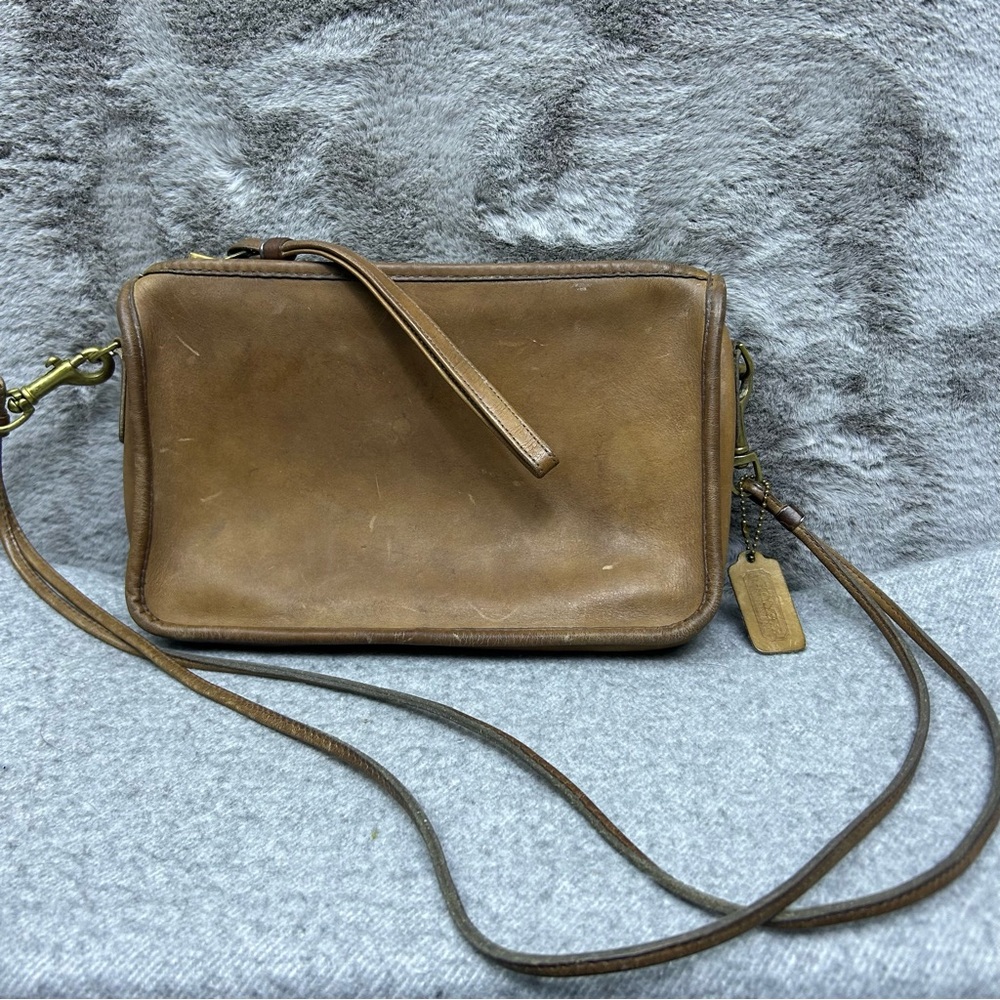 Coach Vintage 1970s Made in NYC Leather Satchel Convertible Clutch Camel 911-061 - Picture 3 of 16